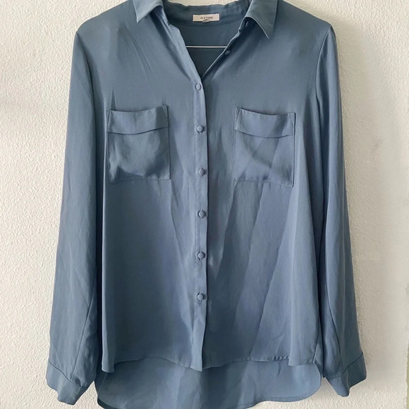 Anthropologie Pleione Utility Blouse Blue Button Up Size Medium Like New Casual - Picture 3 of 10